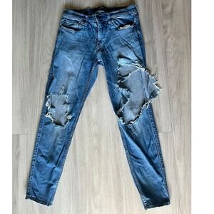 Hollister Super Skinny Jeans Ripped Blue Denim Women Size 28x29 Advanced Stretch